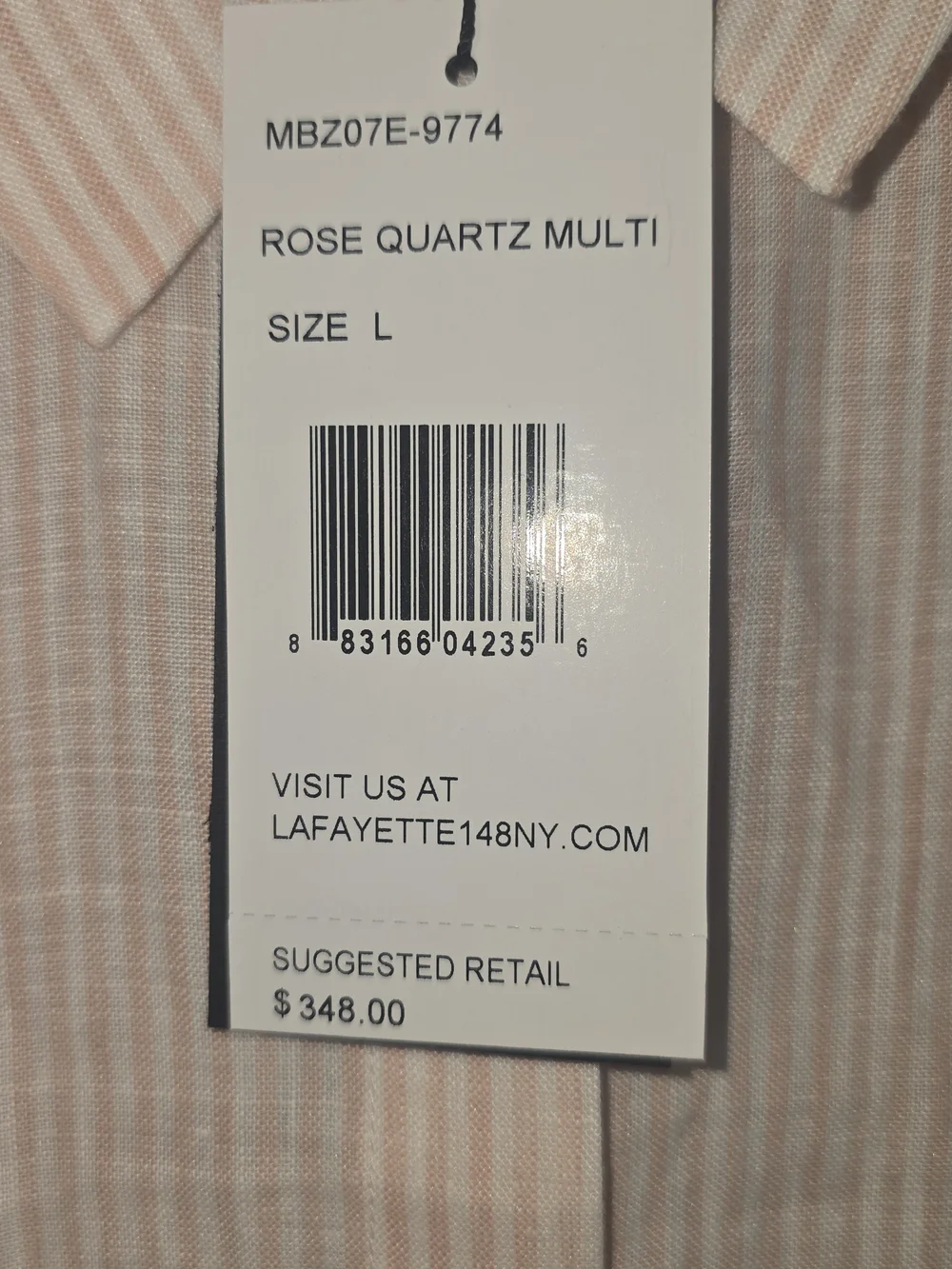 LAFAYETTE 148 NEW YORK ROSE QUARTZ STRIPED 100% LINEN BUTTON DOWN BLOUSE NWT LG - Picture 10 of 10